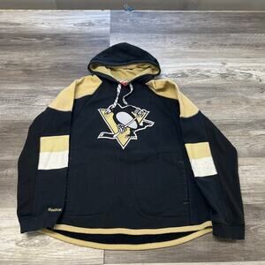 Reebok Face Off Black Tan White Men XL NHL Pittsburgh Penguins Hockey Hoodie
